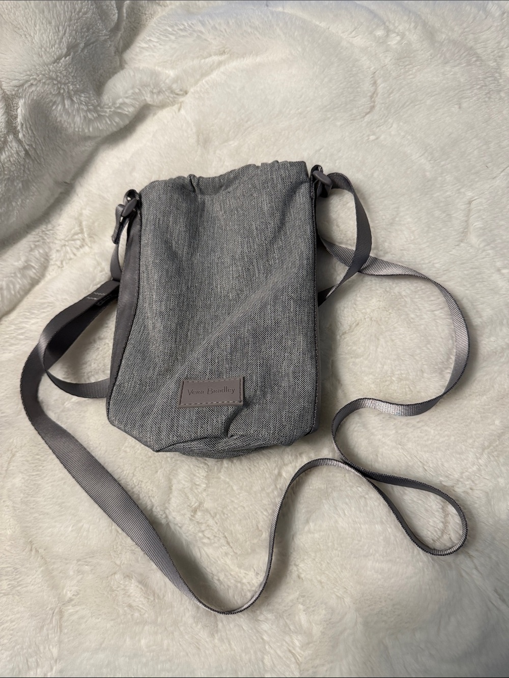 Vera Bradley Small Gray Crossbody Drawstring Bag